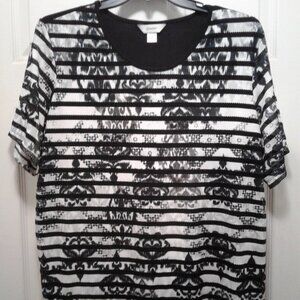 CJ Banks 2X Black/White Print Short Sleeve Shirt